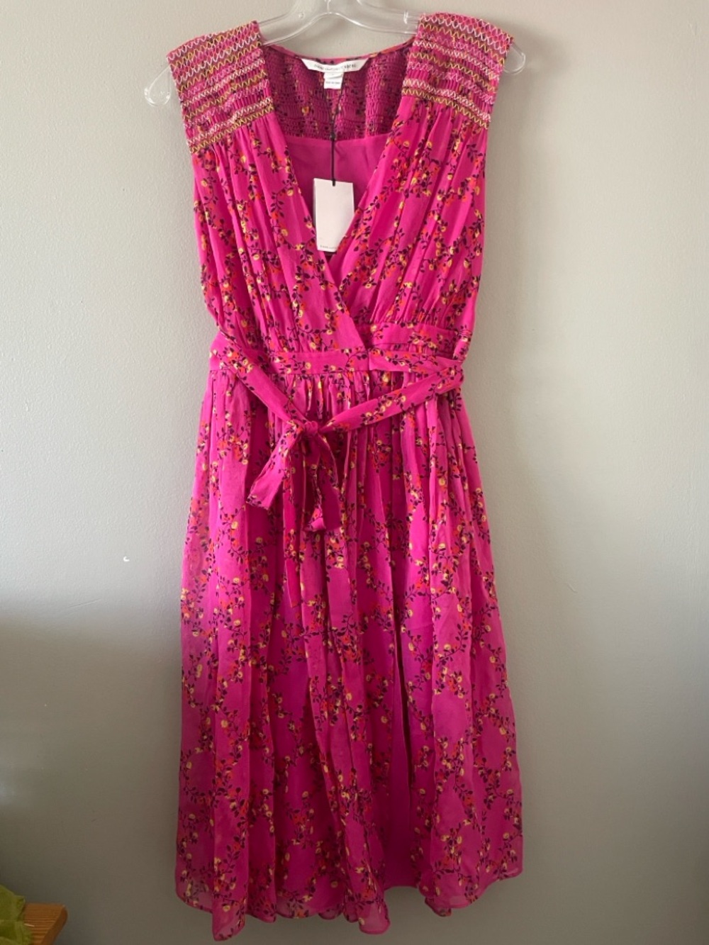 Diane Von Furstenberg Fuchsia Floral Midi Dress